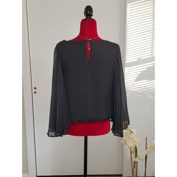 NWOT Carmen Marc Calvo black sheer batwing sleeve K- hole blouse size M 1228 - Picture 4 of 8